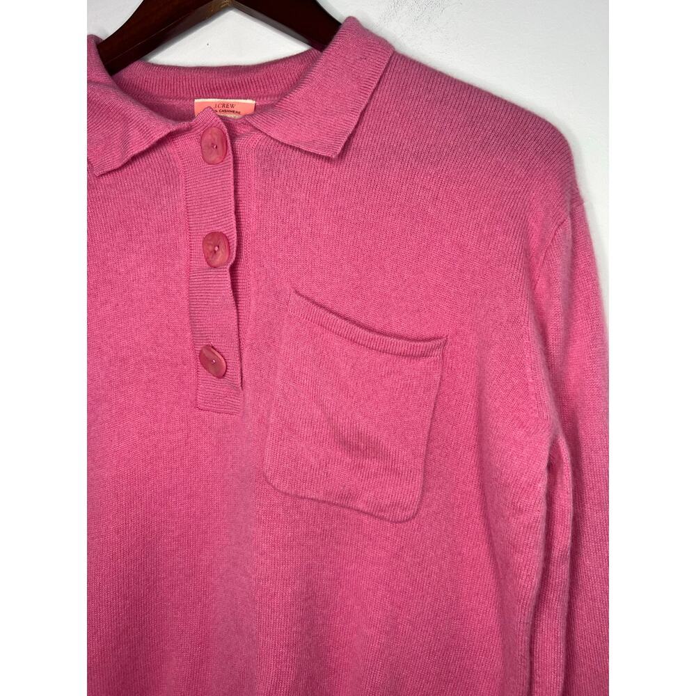 J.Crew Cashmere Collared Sweater in Flamingo Pink Oversized Henley Size XS - Picture 5 of 7